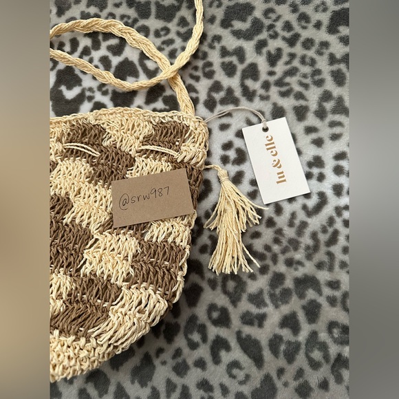 Lu & Elle The Sundrift Tassel Bucket Bag Handwoven Natural Tones Checkered - Picture 10 of 17